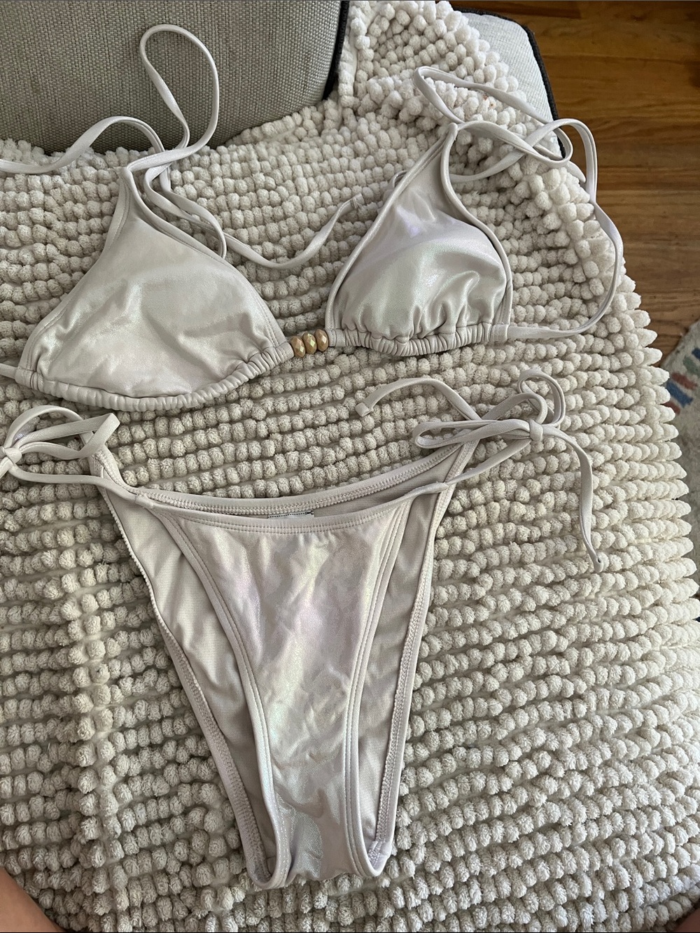 No Boundaries Iridescent Cream Tie-String Bikini